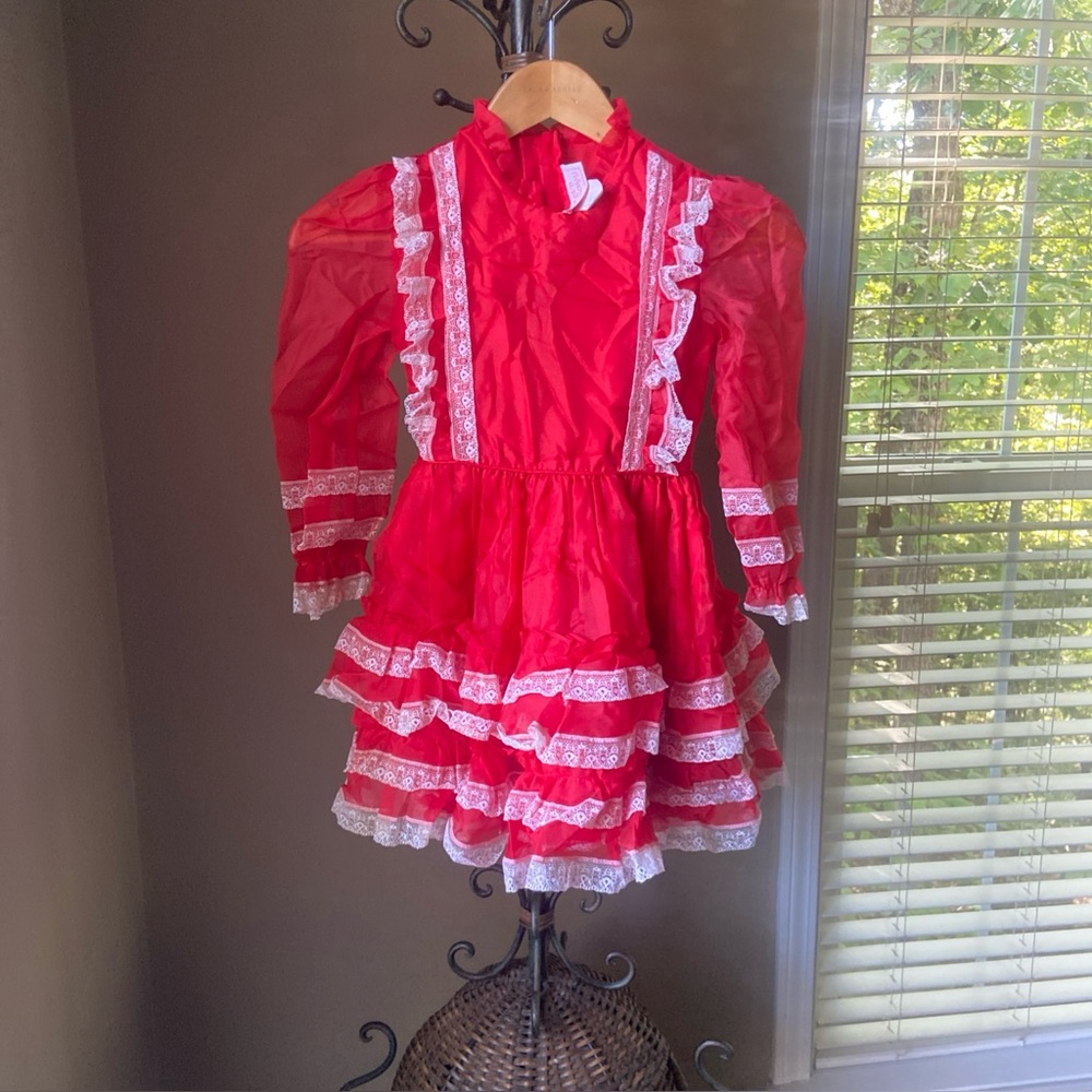 Sweet N Sassy Girls Vintage Dress Red/white Ruffle   Sz 6- Party Pageant 90's